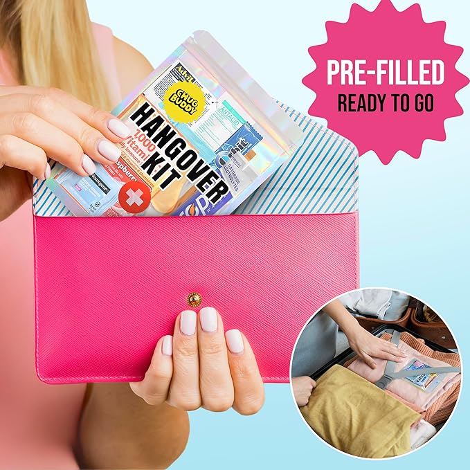 12 Pre-Filled Hangover Kits for Bachelorette Party Favors, 21st Birthday Gifts for her, Bridesmaid Gifts | Bulk Hangover Kit Bags & Supplies for Parties & Events (12 Premium Packs)