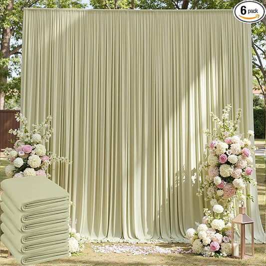 30ft x 10ft Wrinkle Free Sage Green Backdrop Curtains for Parties Weddings, 6 Panels 5×10ft Soft Silk Polyester Photo Backdrop Drapes for Birthday Baby Shower Photo Photography Background Cloth
