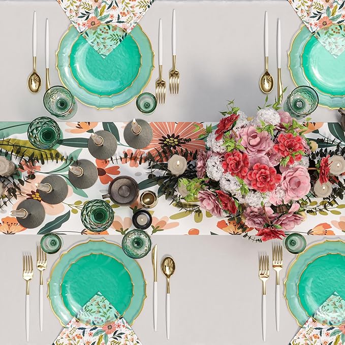 Exquisite Tinted Plates 40 Piece Plastic Disposable Plates for Party Set For 20 Guests 20 X 7.5 Dessert Plates & 20 X 10 Thin Delicate Fancy Plastic Plates Disposable Dinnerware Mint Gold Rim