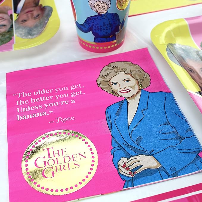Golden Girls Party Supplies (Standard Pack for 24 Guests) Celebration Decorations, Plates, Napkins, Table Cover and Banner for 40th 50th & 60th Milestone Birthday for Women, or Bridal Shower Decor