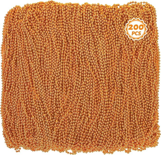 Beaded Necklace, 200 PCS 33" Orange Mardi Gras Beads, Mardi Gras Accessories, Costume Bead Necklace Bulk, Party Parade Beads for Pirate Wedding Birthday Halloween Party Supplies