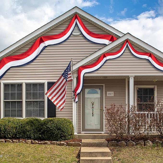 2Pack American Bunting Flag Veterans Day 4th of July 2x20Ft USA Patriotic Banner for Outside Porch Outdoor Red,White & Blue Bunting Decor Home Garden Décor Independence Day Memorial Days
