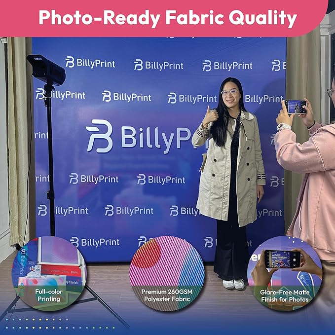 BillyPrint Custom Tension Fabric Backdrop with Frame, Personalized Full Color Printing, Custom Backdrop with Aluminum Frame and Carrying Bag for Trade Show, Exhibition, Wedding, Event (7.5x7.5ft)