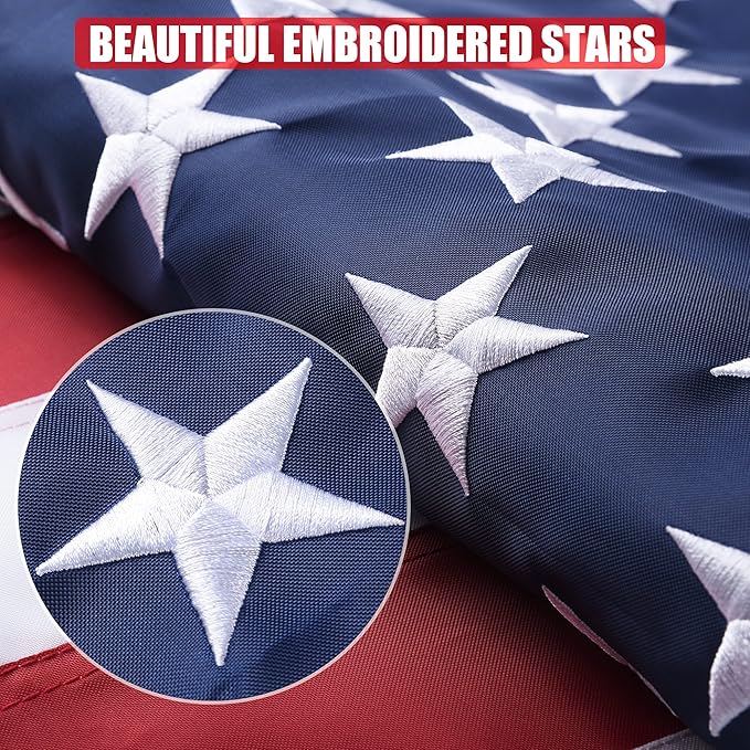 American Flag 12x18 Ft, US Deluxe Embroidered Heavy Duty Polyester Durable Outside Flags with Brass Grommets