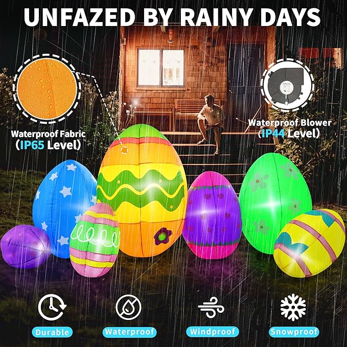7FT Easter Inflatables Outdoor Decorations Giant Easter Eggs, Bright LED Lights Colorful Easter Blow Up Decor for Yard Indoor Outside Party Home Lawn Garden Porch Holiday