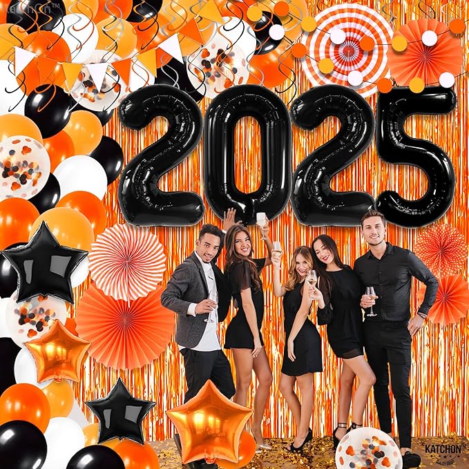 KatchOn, 2025 Orange and Black Graduation Balloon Arch Kit 2025 - Huge, Pack of 168 | Grad Decor 2025 | Orange Fringe Backdrop | Graduation Decorations 2025, Grad Party Decorations