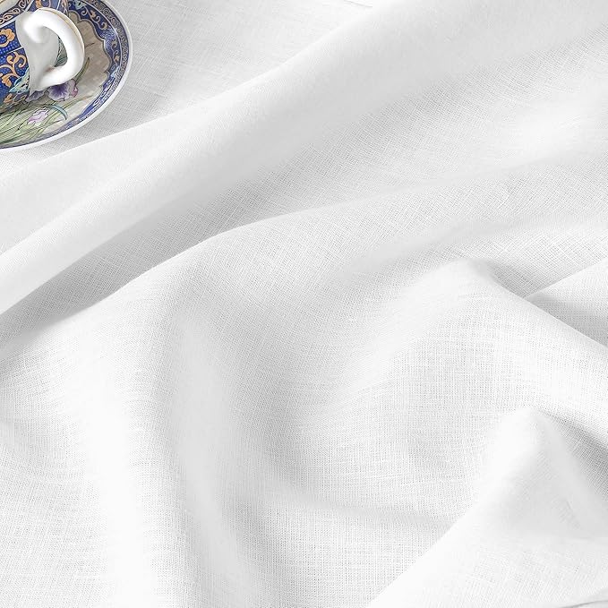 D'Moksha Homes White Linen Tablecloth for Rectangle Tables 60 x 132 Inch - 100% Pure Linen White Table Cloth - Classic Hemstitch, Machine Washable Dining Tablecloth for Valentines, Spring, Easter