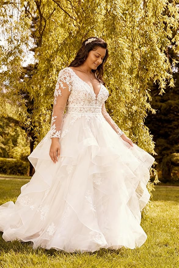 Plus Size Wedding Dresses for Bride Long Sleeve Wedding Bridal Gowns with Lace Appliques Off Shoulder Bride Dress