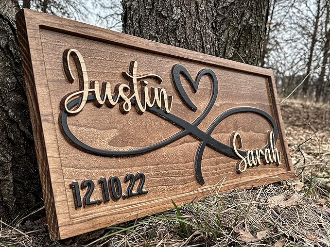 Personalized Heart Wall Decor | Wedding Gift for Couple | Wood Infinity Sign Wedding Date Engagement Anniversary Bridal Shower Gift