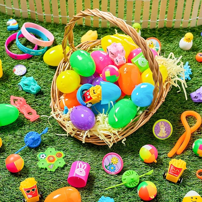 JOYIN 160 PCS Prefilled Easter Eggs with Assorted Toys for Easter Egg Hunt Supplies, Basket Stuffers, Classroom Prizes, Party Favor