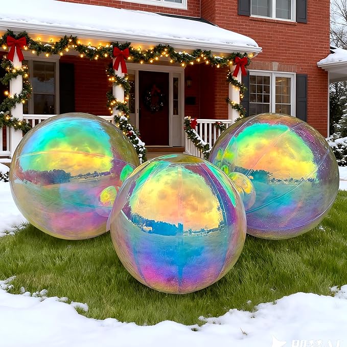Iridescent Inflatable Mirror Ball, Big Shinny Mirror Balls Reusable Large PVC Disco Ball Balloon for Large Event Decoration, Party, Concerts, Stage, Wedding Decor, Without Air Pump(3 Pcs, 19.7in)
