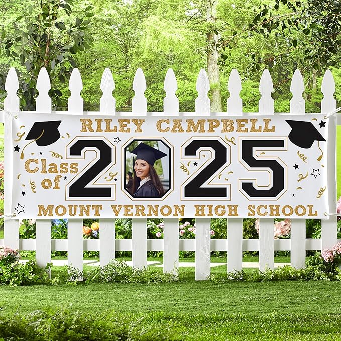 Let's Make Memories Personalized Graduation Banner - Graduation Party Decorations - Customized Photo Banner - Class of 2025 - Indoor/Outdoor Vinyl - Year of the Graduate - 8 ft