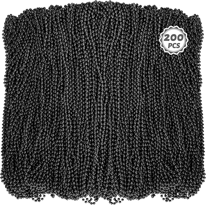 200PCS Beaded Necklace, 33" Mardi Gras Beads, Black Bead Necklace, Mardi Gras Accessories Throw Beads Bulk Party Favors Supplies Decorations for Parade Event Festival Christmas Pirate
