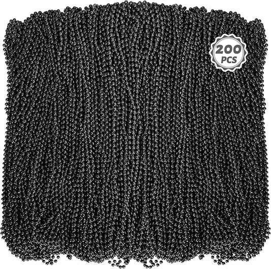 200PCS Beaded Necklace, 33" Mardi Gras Beads, Black Bead Necklace, Mardi Gras Accessories Throw Beads Bulk Party Favors Supplies Decorations for Parade Event Festival Christmas Pirate