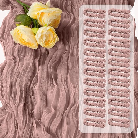 16 Pack 10Ft Cheesecloth Table Runners – Boho Gauze Vintage Table Decor, 120 Inch Long Rustic Cheese Cloth Runner for Wedding, Bridal Shower, Birthday, Romantic Party (Pink, 24" x 120"-16Packs)