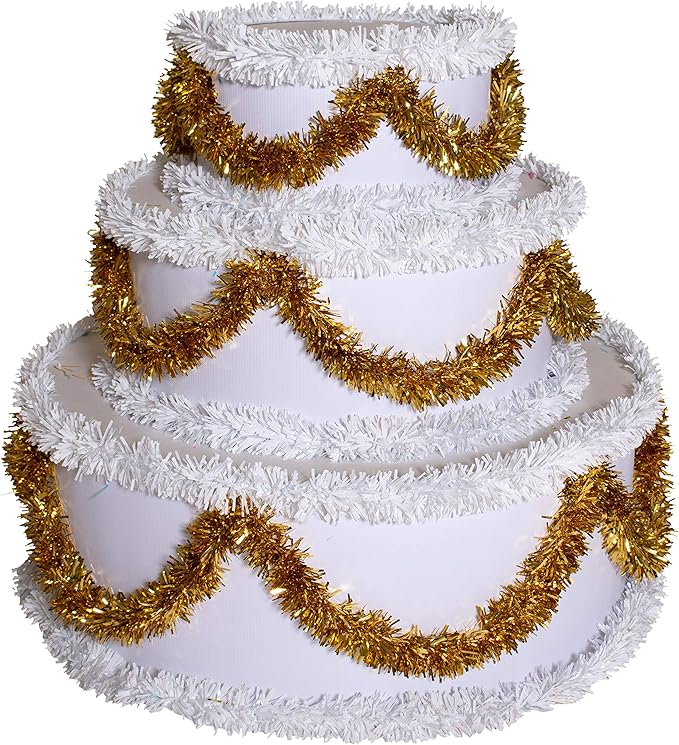 Anderson's 3-Tier Gold Trim Pop-Out Cake, Life-Size Jumbo Prop for Surprise Entrances, Weddings, Birthdays, Holidays, Stage Reveals, Photo Ops – Includes Tools, Reusable, 46" x 50"