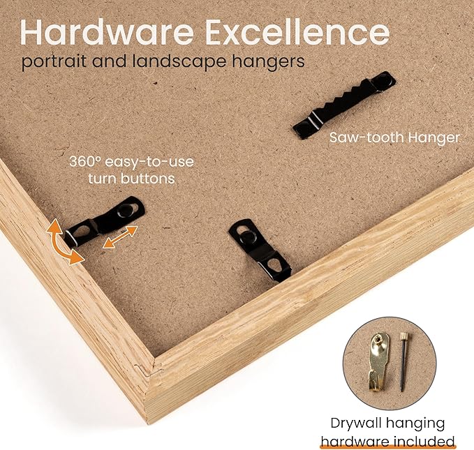 Axeman 14x20 Picture Frame | Solid Oak Wood 14 x 20 Picture Frame With Mat for 12x16 | 14x20 Wood Poster Frame | Tempered Glass and Hanging Hardware Included Home Wall Decor Hanging Frame | Natural