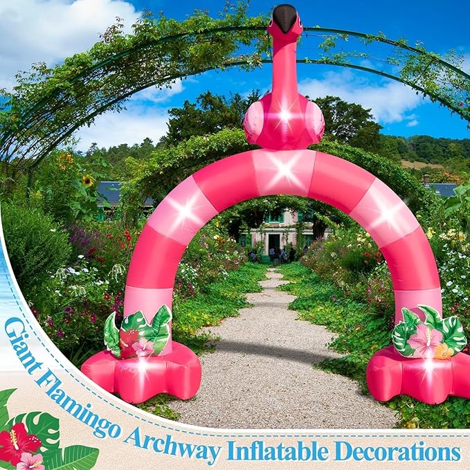 Eyourlife 12FT Pink Flamingo Inflatable Arch,Giant Blow-Up Flamingo Outdoor Decor with Built-in 6 LED Lights and 1Blower for Summer Yard Garden Birthday Luau Beach Party Take Photos