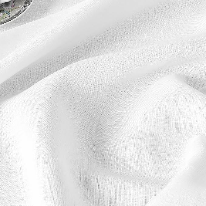 D'Moksha Homes White Linen Tablecloth 60 x 156 Inch - 100% Pure Linen Tablecloth for Rectangle Tables - Machine Washable Table Cloth for Valentines, Spring, Easter