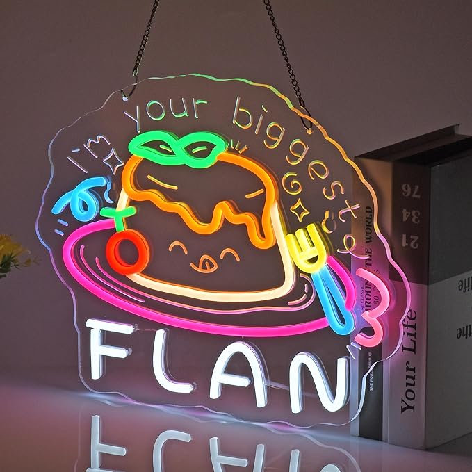 Flan Neon Sign, Neon Lights Hanging Wall Art Decoration for Dessert Shop Bakery Cafe Food Market Party Kitchen Home Decor,USB Powered,Ultra Bright & Dimmable,14.96×12.2Inches