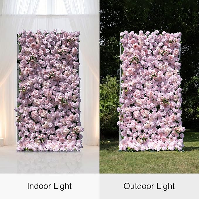 Artificial Luxury‌ Flower Wall Backdrop, Gorgeous 3D Silk Floral Backdrop for Wedding, Baby Shower, Party and Home Decor, Quick Assembly/Storage, Eco ＆ Pet Friendly, 2 pcs, Each Panel 2 * 8 ft
