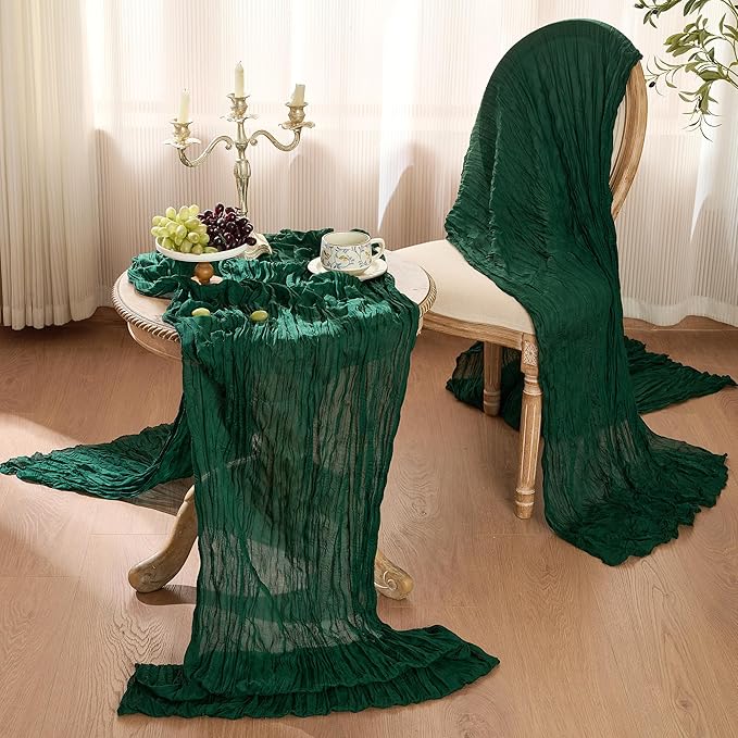 6 Pack Christmas Table Runner 120 Inch Boho Rustic Gauze 10 FT Emerald Green Cheese Cloths Table Runners Decorations for Spring Summer Birthday Party Baby Shower Wedding Holiday Home Decor