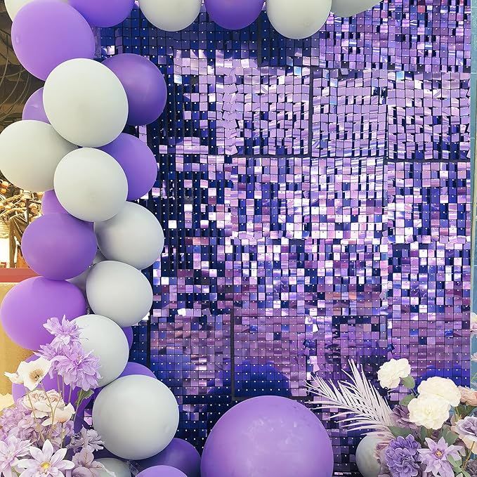 Purple Shimmer Wall Backdrop,Shiny Sequins,24PCS Sequins Backdrop Decoration Panels, Glitter Bling Photo Background Decorations for Birthday Party Wedding Engagement Anniversary Graduation