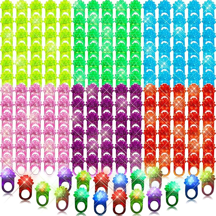 Charniol 300 Pcs LED Light up Rings Valentines Day Glow in the Dark Flashing Jelly Rings in 6 Colors Party Supplies for Adult Kids Classroom Prizes Birthday Carnival Party Favors