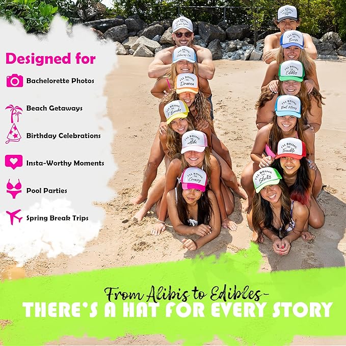Funky Junque Women's Funny Trucker Hats: Adult Humor for Bachelorette & Girls Trips, Groups 3-25, Mesh Hat - I'll Bring The's