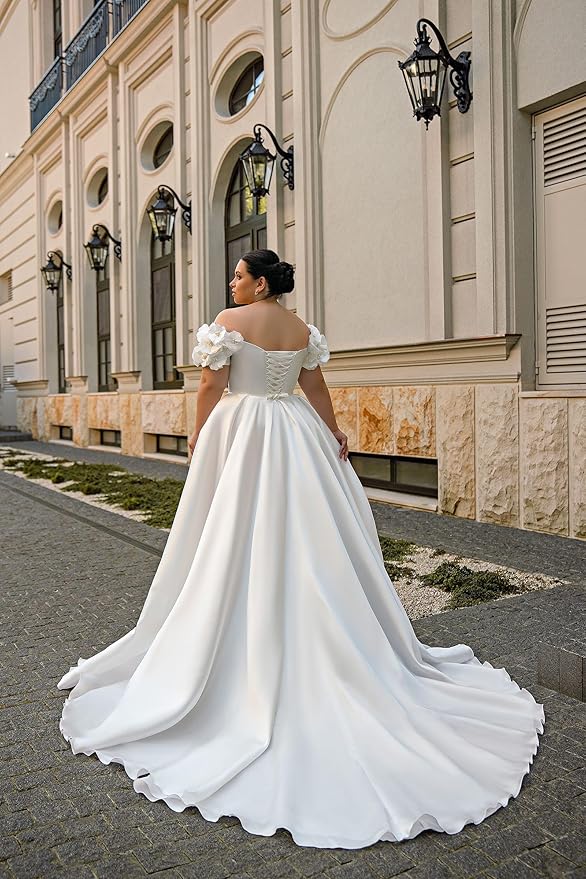 Plus Size Wedding Dresses for Bride Long Sleeve Wedding Bridal Gowns with Lace Appliques Off Shoulder Bride Dress