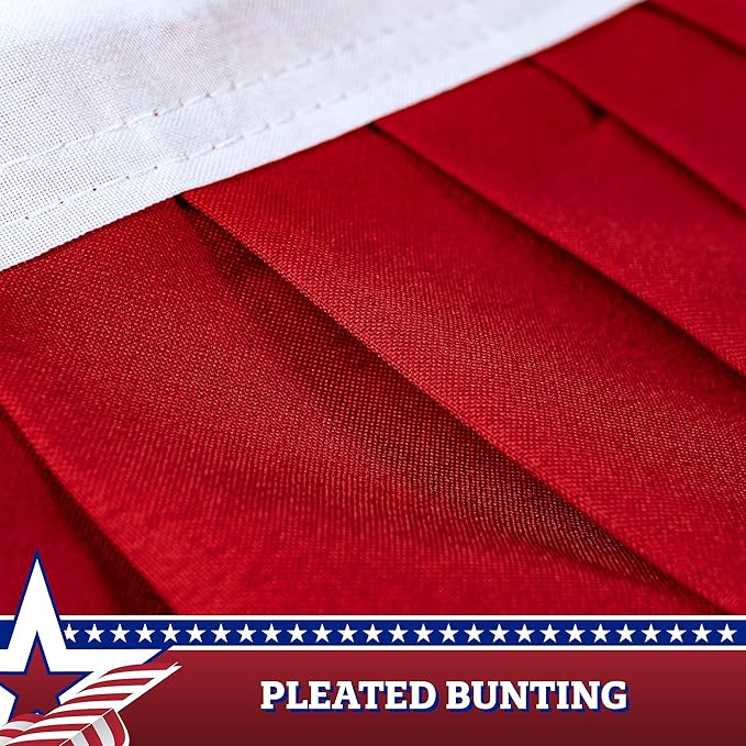 G128 – 2 Pack: USA Pleated Fan Flag, 4x8 Feet American USA Bunting Decoration Flags EMBROIDERED Patriotic Stars & Sewn Stripes Canvas Header Brass Grommets