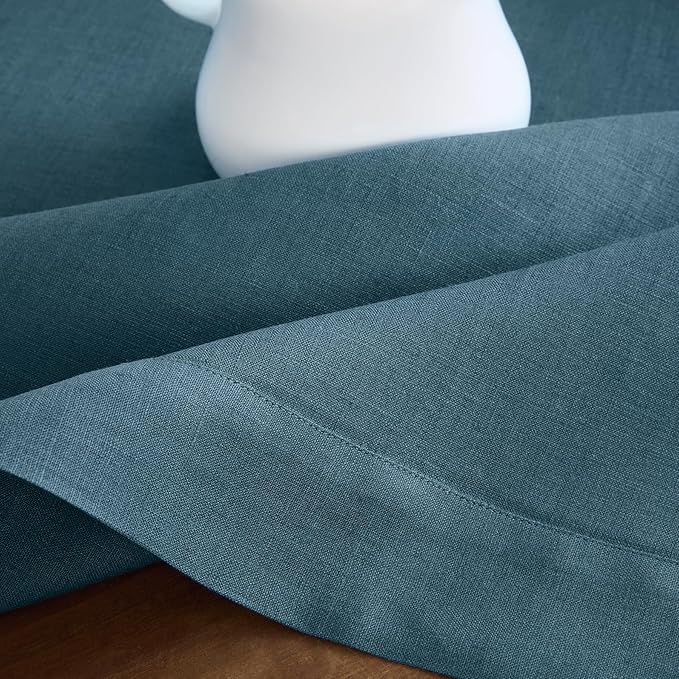 Solino Home Linen Square Tablecloth 52 x 52 Inch - 100% Pure Linen Peacock Blue Table Throw - Fete, Machine Washable Table Cloth for Winter