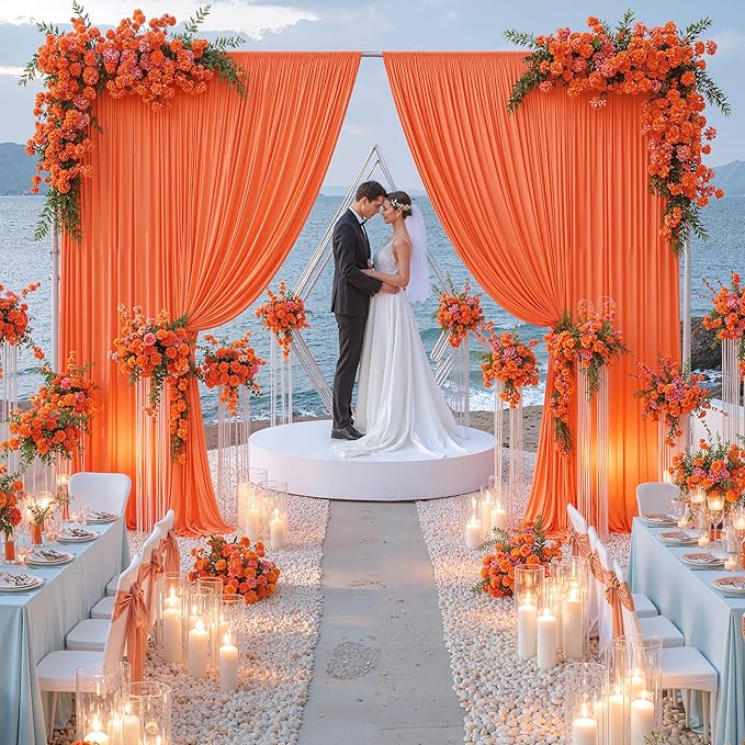 20 ft x 10 ft Wrinkle Free Orange Backdrop Curtain for Parties, 4 Panels 10ft Polyester Orange Photo Backdrop Drapes for Graduation Birthday Wedding Party Stage Curtains