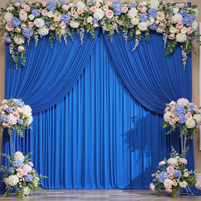 50ft x 10ft Wrinkle Free Royal Blue Backdrop Curtain for Party, Polyester Royal Blue Photo Backdrop Drapes 10 Panels 5x10ft for Birthday Photography Background Weddings Baby Shower Party