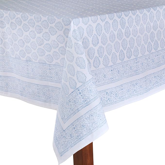 ATOSII Amalfi 100% Cotton Boho Rectangle Fall Tablecloth, Handblock Print Table Cloth for Kitchen I Dining Table Linen Fall Décor I Parties Wedding Outdoor Christmas Thanksgiving I Fall 60 X 90 Inches