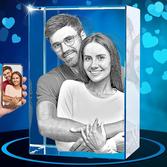 ArtPix 3D Crystal Photo, Valentines Day Personalized Gifts for Women, Wife, Men, Her, Him, Great V-Day Custom Gift With Your Own Photo, Customized Glass 3D Laser Etched Picture Wedding