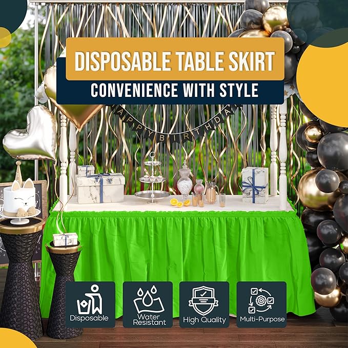 Exquisite Ruffle Table Skirt Lime Green 48 Pack 14 Ft Long Table Skirts for Rectangle Tables 6ft Plus or Round Tables Skirts with Adhesive Strip for Gender Reveal Decor & Happy Birthday Parties