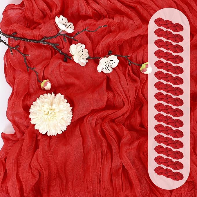 15 Pack Red Cheesecloth Table Runner 17 x 108 Inch Fall Thanksgiving Boho Rustic Farmhouse Gauze Cheese Cloth Runner for Wedding Party Baby Shower Home Decor Holiday Decorations