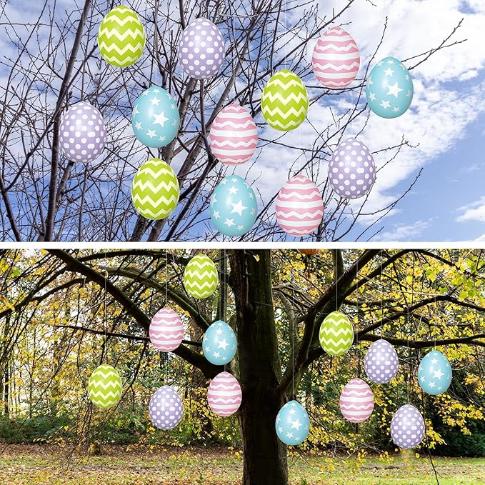 12 PCS Inflatable Easter Eggs Decorations - Large PVC Colorful Egg Easter Inflatable Outdoor Ornaments Decorations for Holiday Party, Yard, Home, Indoor & Outdoor (16 Inch)