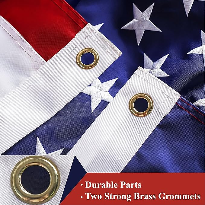G128 - American USA US Flag 4x6 ft Deluxe Embroidered Stars Sewn Stripes Brass Grommets, Back to School Decor