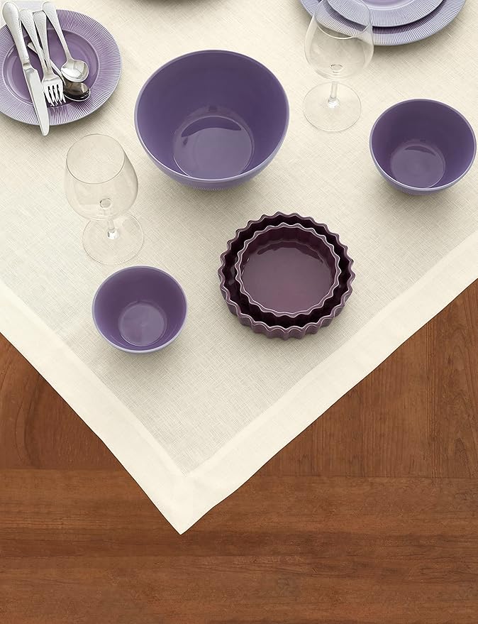 Solino Home Linen Ivory Tablecloth 52 x 52 Inch - 100% Pure Linen Square Table Throw - Fete, Machine Washable Table Cloth for Spring, Easter
