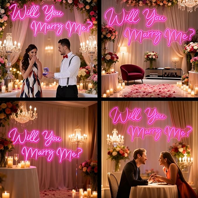 Super Large Will You Marry Me Neon Sign，80.1 inches Marry Me Sign Neon Light for Wedding Engagement Party Backdrop Wall Decor, Rose Red