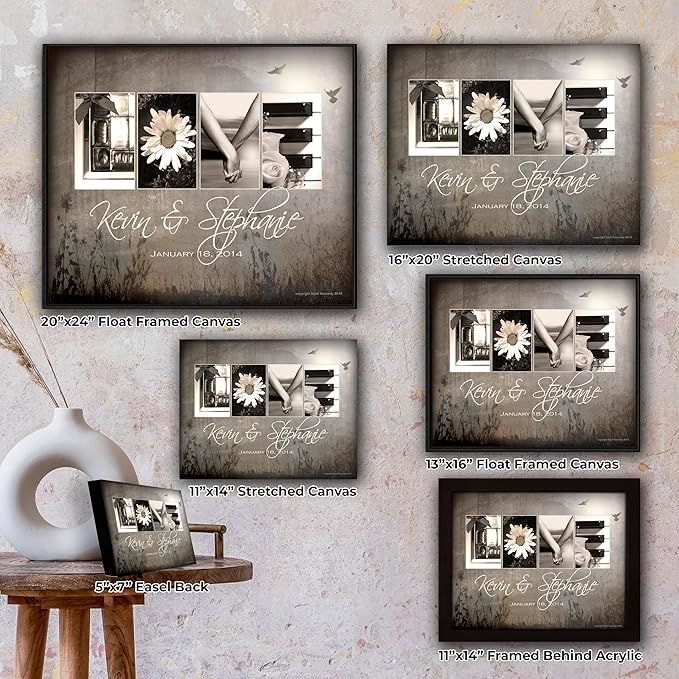 Personal-Prints LOVE LETTERS | Personalized Romantic Canvas Art Gift with Your Names | Custom for Valentine’s Day or Wedding Anniversary (11"x14" Framed Paper Print)