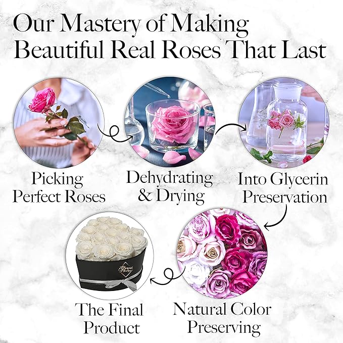 GLAMOUR BOUTIQUE 16 Flower Forever Heart Shape Box, Eternal Preserved Roses Gift for Her, Lasting Flowers, Romantic Floral Keepsake for Birthday, Anniversary or Valentine’s Day, White (Color-Treated)