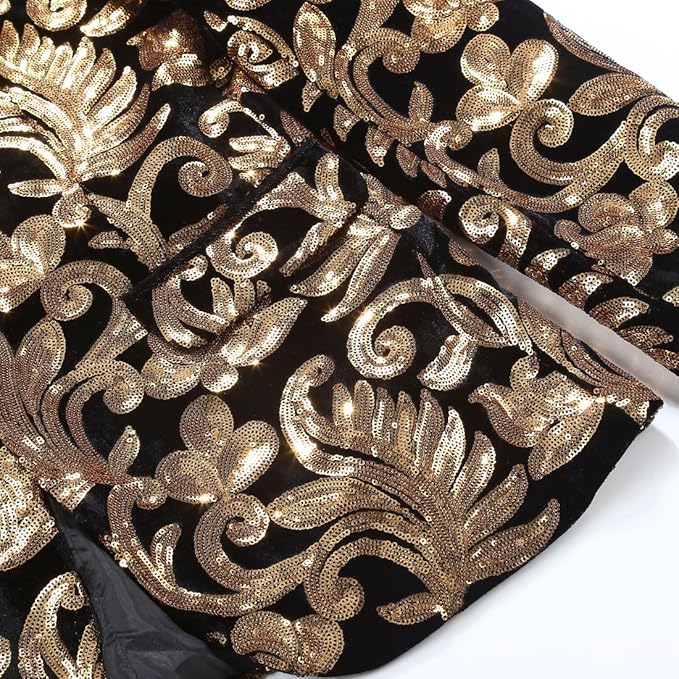 Men Fashion Velvet Sequins Floral Pattern Suit Jacket Blazer