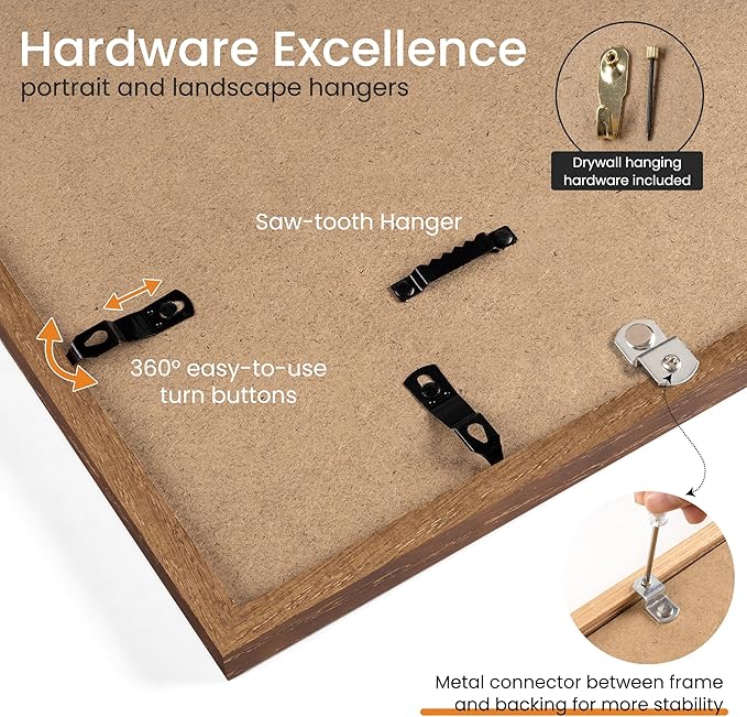 Axeman 24x34 Frame | Solid Oak Wood 24x34 Poster Frame With Mat for 20x30 | 34x24 Wood Picture Frame | Tempered Glass and Hanging Hardware Included Home Wall Decor Art Hanging Frame | Walnut