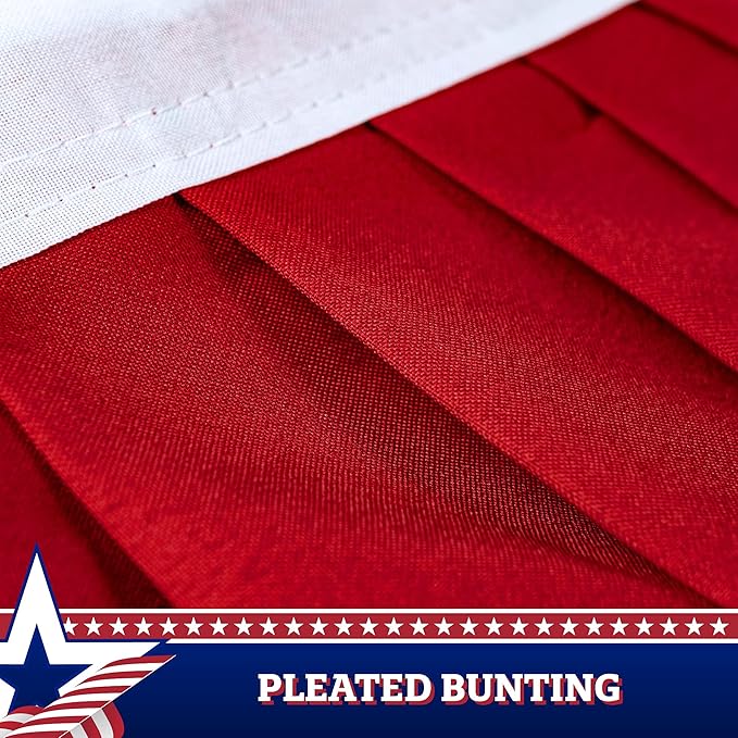 G128 – 5 Pack: USA Pleated Fan Flag, 3x6 Feet American USA Bunting Decoration Flags PRINTED Patriotic Stars & Stripes with Canvas Header and Brass Grommets