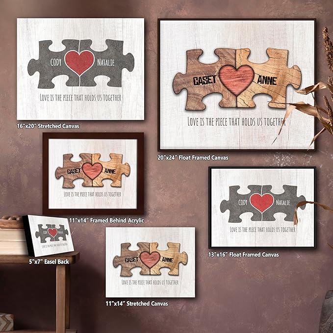 Personal-Prints LOVE PUZZLE | Personalized Romantic Canvas Art Gift with Your Names | Custom for Valentine’s Day or Wedding Anniversary (16"x20" Stretched Canvas)