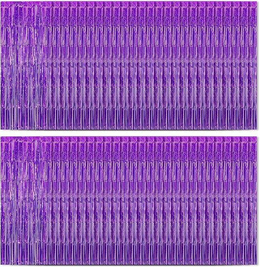 Purple Foil Fringe Curtains 50 Pack 3.2ft x 8.2ft Fringe Backdrop Curtains Metallic Tinsel Streamer Photo Backdrop for Birthday Party Decorations Halloween Christmas Party Supply (Purple)
