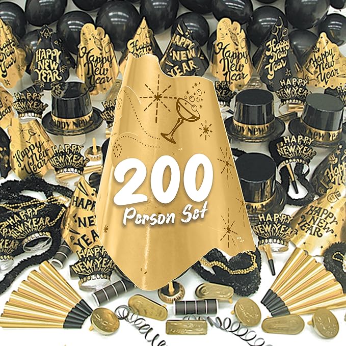 Crown Display New Years Party Favors 2026 200 Person Gold Sensation Top Hats Tiaras Horns Noise Makers New Year Eve Hats Happy New Year Hats Decorations 2026 New Years Eve Party Favors